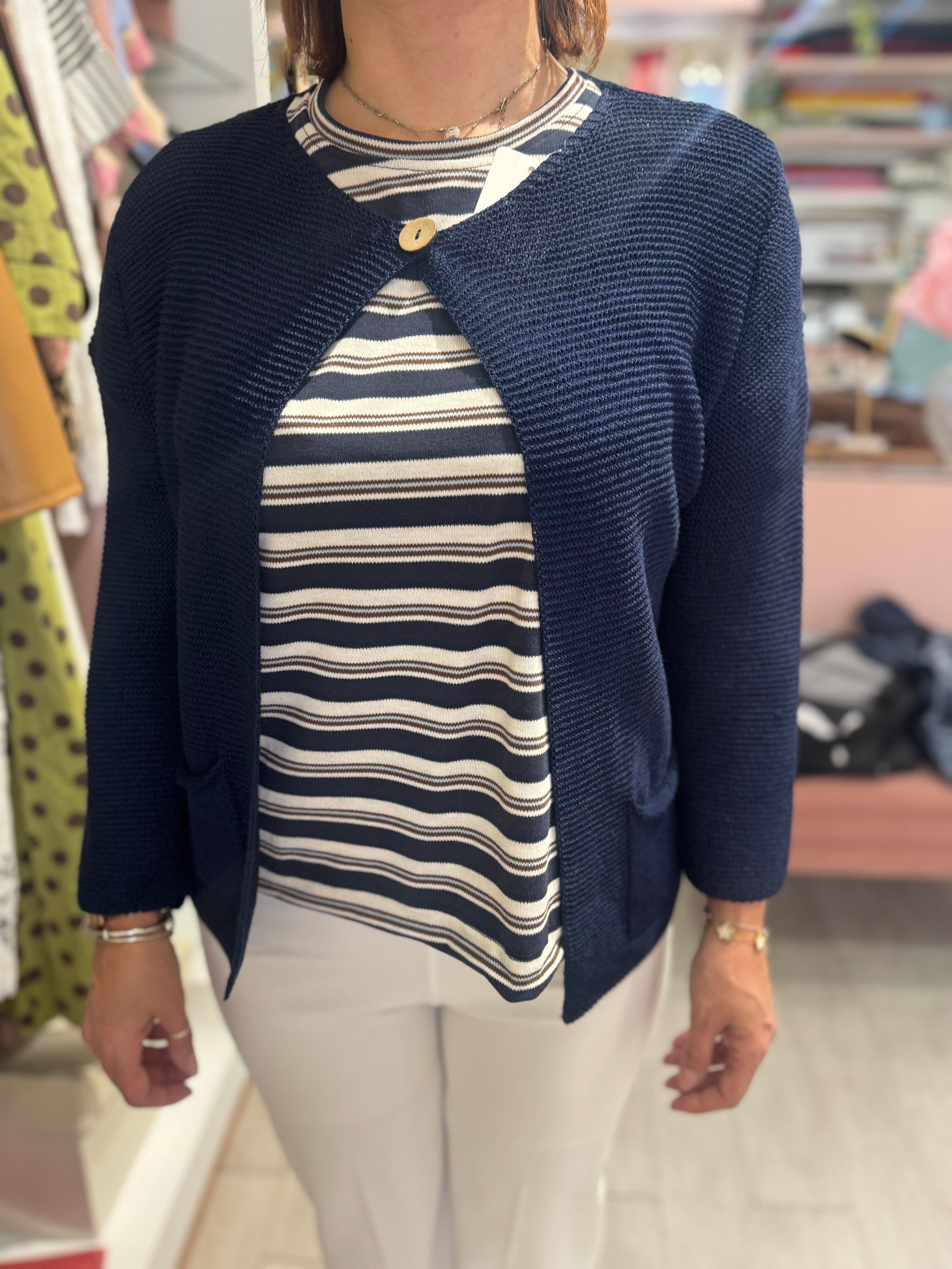 Cardigan in filo blu